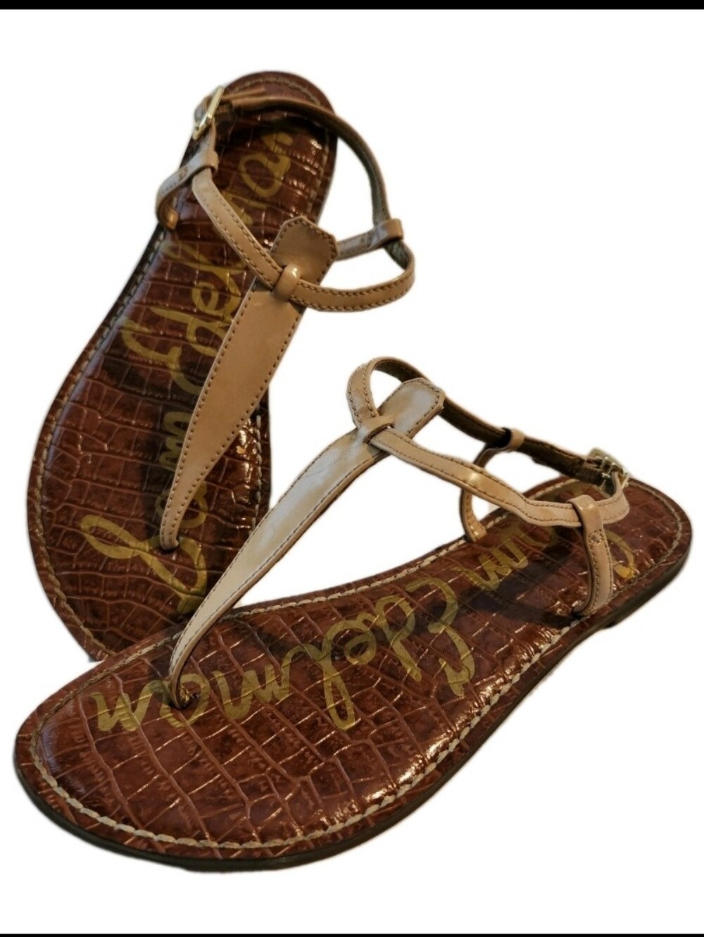 Sam Edelman Women's Size 7 Gigi Thong Sandal Beige Tan Leather Flat Summer Beach